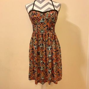 Graphic Print Midi Fall Halter Dress